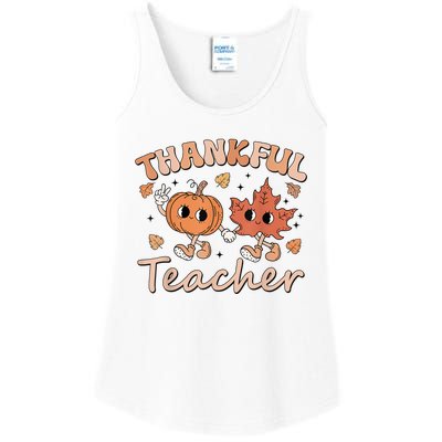 Retro Fall Thankful Teacher Thanksgiving Ladies Essential Tank