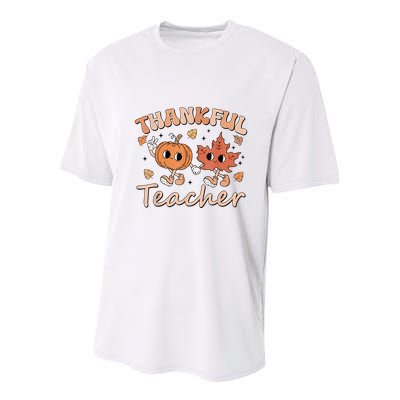 Retro Fall Thankful Teacher Thanksgiving Youth Performance Sprint T-Shirt