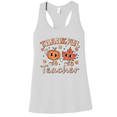 Retro Fall Thankful Teacher Thanksgiving Women's Racerback Tank