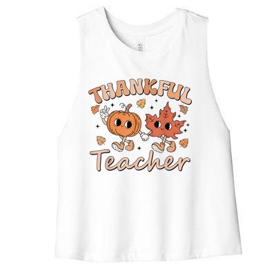 Retro Fall Thankful Teacher Thanksgiving Women's Racerback Cropped Tank