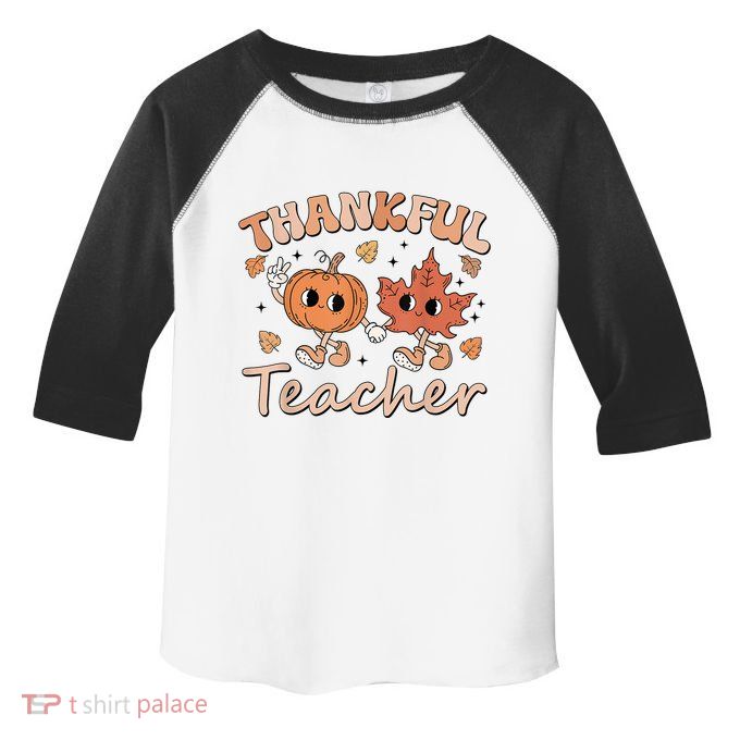 Retro Fall Thankful Teacher Thanksgiving Toddler Fine Jersey T-Shirt