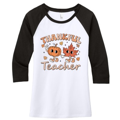 Retro Fall Thankful Teacher Thanksgiving Women's Tri-Blend 3/4-Sleeve Raglan Shirt