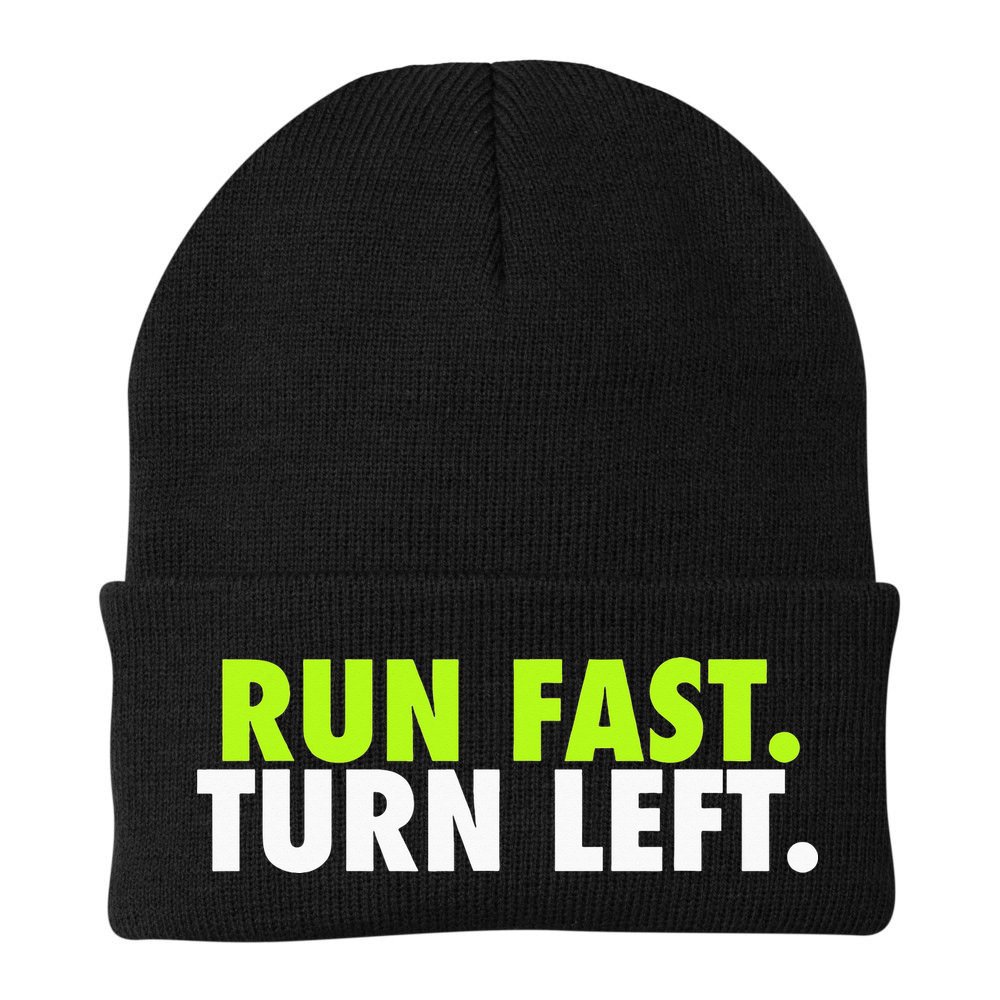 Run Fast Turn Left Funny Track Runner Motivational Fitness Beanie