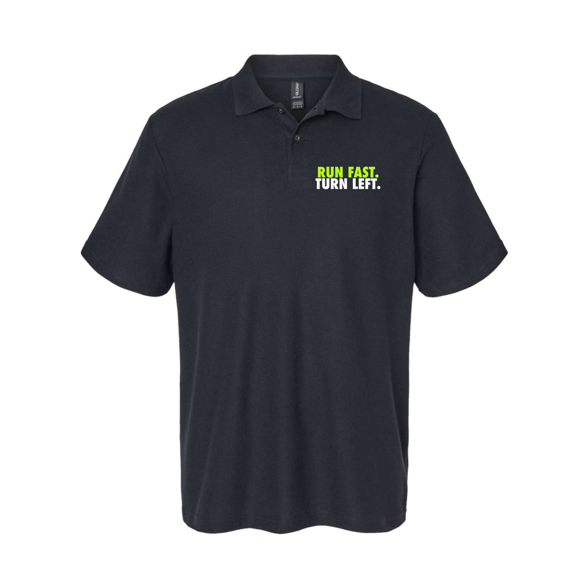 Run Fast Turn Left Funny Track Runner Motivational Fitness Polo