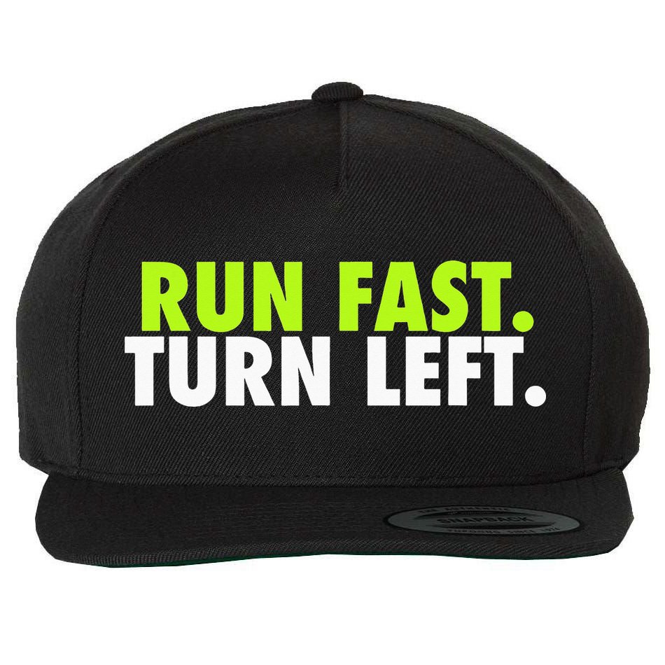 Run Fast Turn Left Funny Track Runner Motivational Fitness Wool Snapback Cap