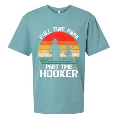 Retro Full Time Papa Part Time Hooker Father's Day Fishing Gift Sueded Cloud Jersey T-Shirt