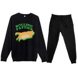 Rolling Fatties: The Purrfect Blend Of Cannabis And Cat Humor Premium Crewneck Sweatsuit Set