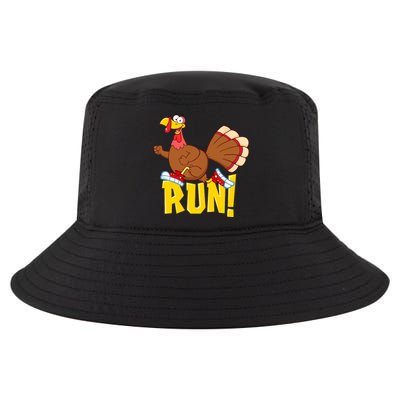 Run! Funny Thanksgiving Running 5k Race Turkey Trot Cool Comfort Performance Bucket Hat