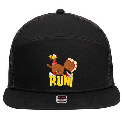 Run! Funny Thanksgiving Running 5k Race Turkey Trot 7 Panel Mesh Trucker Snapback Hat