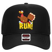 Run! Funny Thanksgiving Running 5k Race Turkey Trot High Crown Mesh Back Trucker Hat