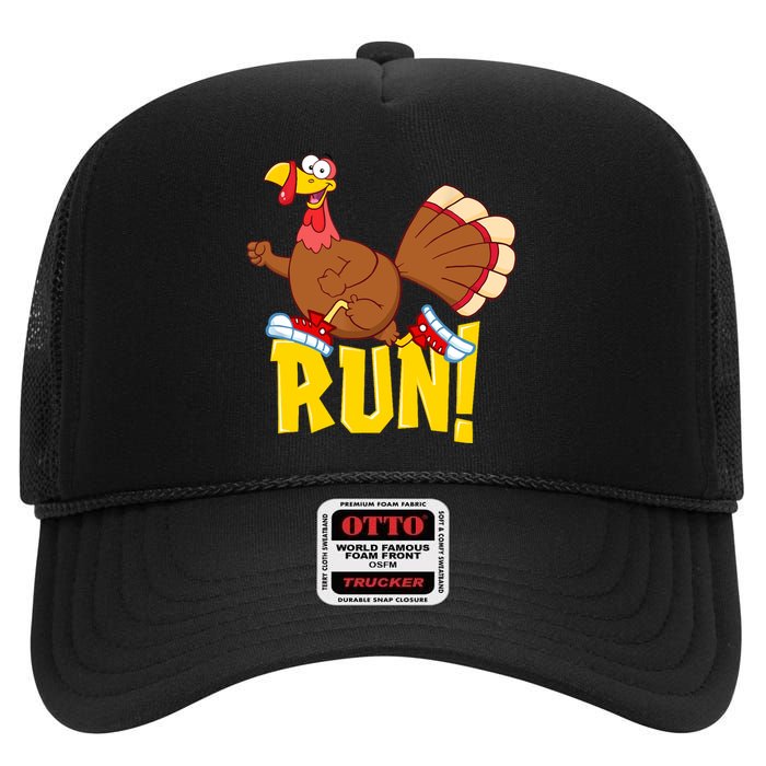 Run! Funny Thanksgiving Running 5k Race Turkey Trot High Crown Mesh Back Trucker Hat