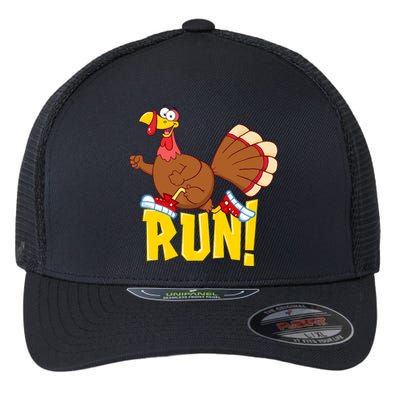 Run! Funny Thanksgiving Running 5k Race Turkey Trot Flexfit Unipanel Trucker Cap