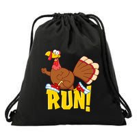 Run! Funny Thanksgiving Running 5k Race Turkey Trot Drawstring Bag