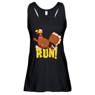 Run! Funny Thanksgiving Running 5k Race Turkey Trot Ladies Essential Flowy Tank