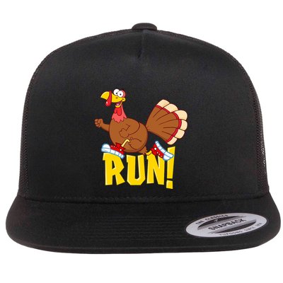 Run! Funny Thanksgiving Running 5k Race Turkey Trot Flatbill Hat