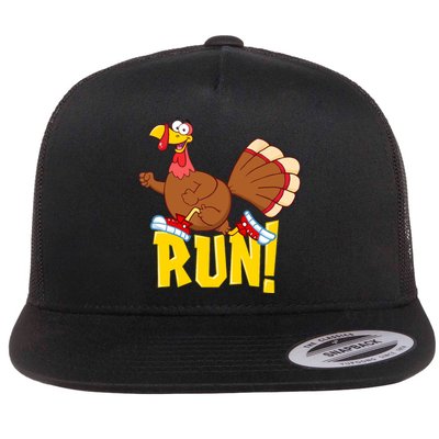 Run! Funny Thanksgiving Running 5k Race Turkey Trot Flat Bill Trucker Hat