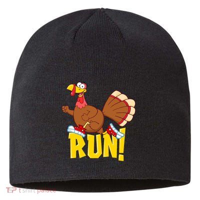 Run! Funny Thanksgiving Running 5k Race Turkey Trot Sustainable Beanie