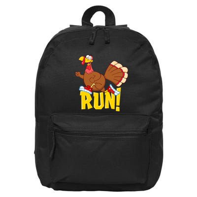 Run! Funny Thanksgiving Running 5k Race Turkey Trot 16 in Basic Backpack