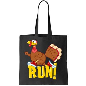 Run! Funny Thanksgiving Running 5k Race Turkey Trot Tote Bag