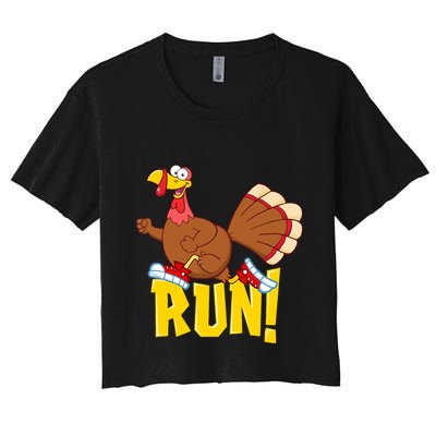 Run! Funny Thanksgiving Running 5k Race Turkey Trot Crop Top
