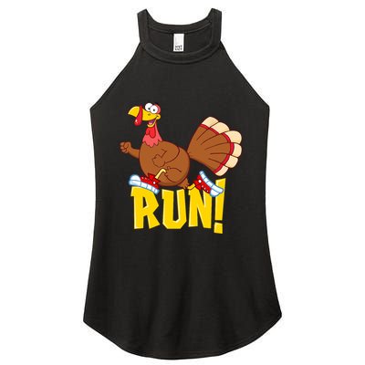 Run! Funny Thanksgiving Running 5k Race Turkey Trot Women's Perfect Tri Rocker Tank