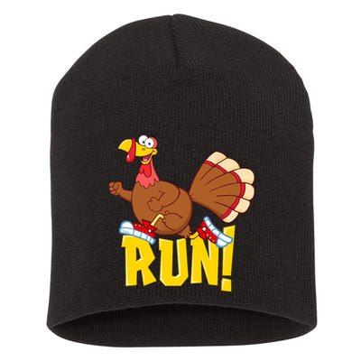 Run! Funny Thanksgiving Running 5k Race Turkey Trot Short Acrylic Beanie
