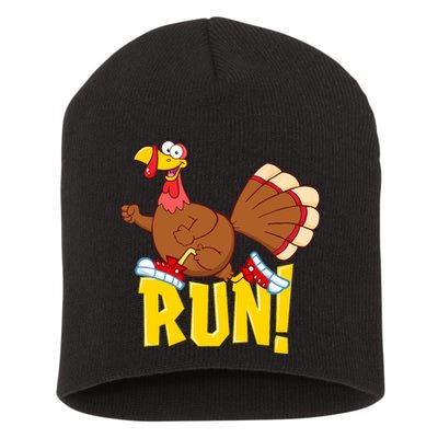 Run! Funny Thanksgiving Running 5k Race Turkey Trot Short Acrylic Beanie