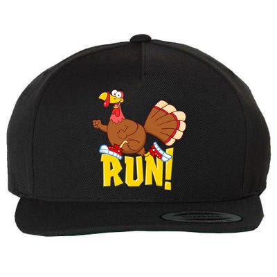 Run! Funny Thanksgiving Running 5k Race Turkey Trot Wool Snapback Cap