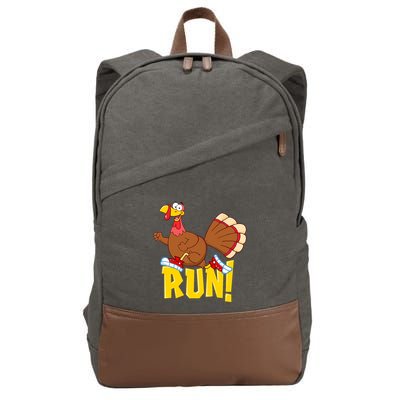 Run! Funny Thanksgiving Running 5k Race Turkey Trot Cotton Canvas Backpack