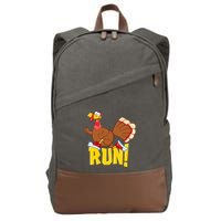 Run! Funny Thanksgiving Running 5k Race Turkey Trot Cotton Canvas Backpack