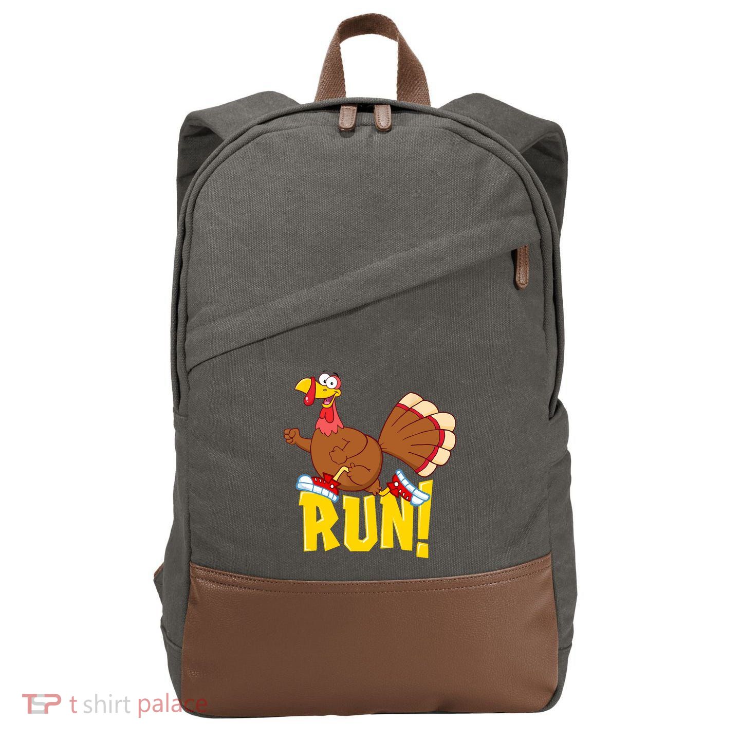 Run! Funny Thanksgiving Running 5k Race Turkey Trot Cotton Canvas Backpack