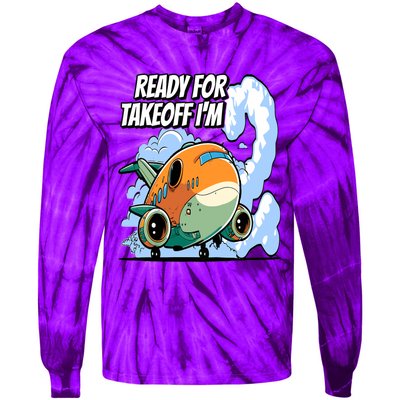 Ready For Takeoff I'm 2 2nd Birthday Airplane Theme Tie-Dye Long Sleeve Shirt