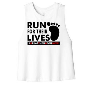 Run For Their Lives #Bring Them Home Now Women's Racerback Cropped Tank