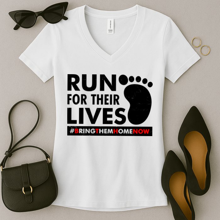 Run For Their Lives #Bring Them Home Now Women's V-Neck T-Shirt