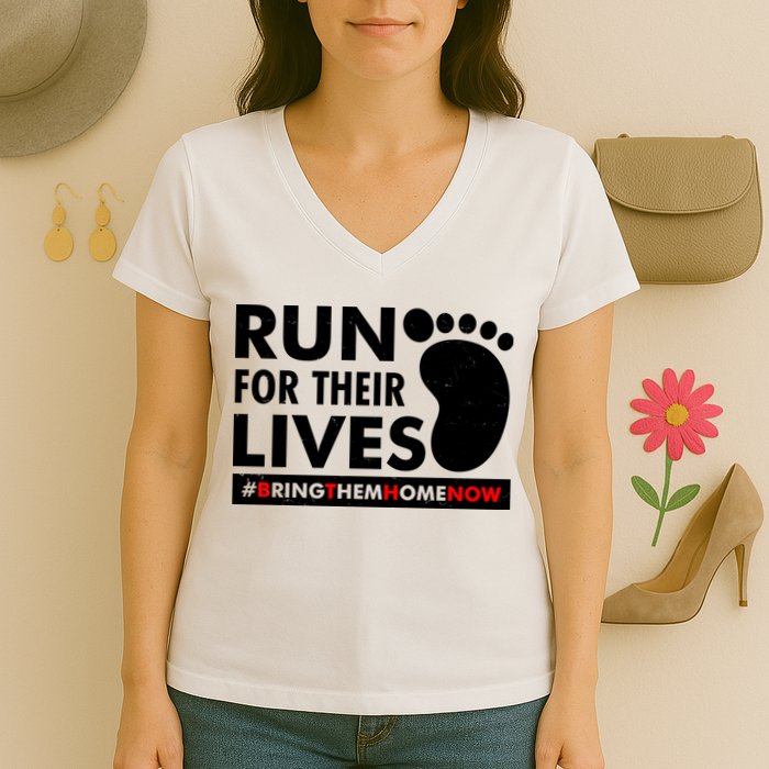 Run For Their Lives #Bring Them Home Now Women's V-Neck T-Shirt