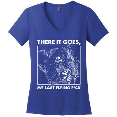 Retro Funny There It Goes My Last Fck Halloween Skeleton Meaningful Gift Women's V-Neck T-Shirt