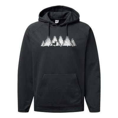 Reflection Forest Trees Outdoor Nature Wildlife Animal Deer Performance Fleece Hoodie