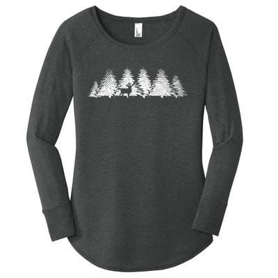 Reflection Forest Trees Outdoor Nature Wildlife Animal Deer Women's Perfect Tri Tunic Long Sleeve Shirt