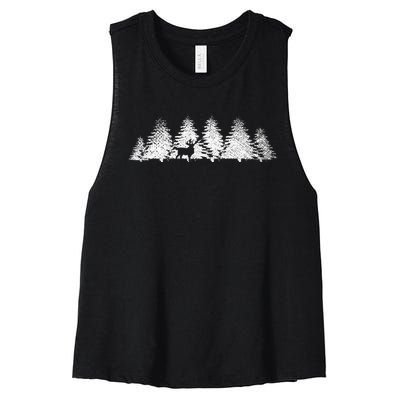 Reflection Forest Trees Outdoor Nature Wildlife Animal Deer Women's Racerback Cropped Tank