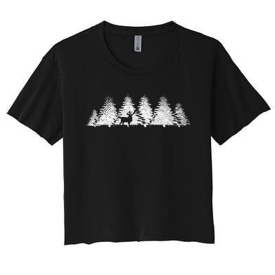 Reflection Forest Trees Outdoor Nature Wildlife Animal Deer Women's Crop Top Tee