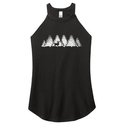 Reflection Forest Trees Outdoor Nature Wildlife Animal Deer Women's Perfect Tri Rocker Tank