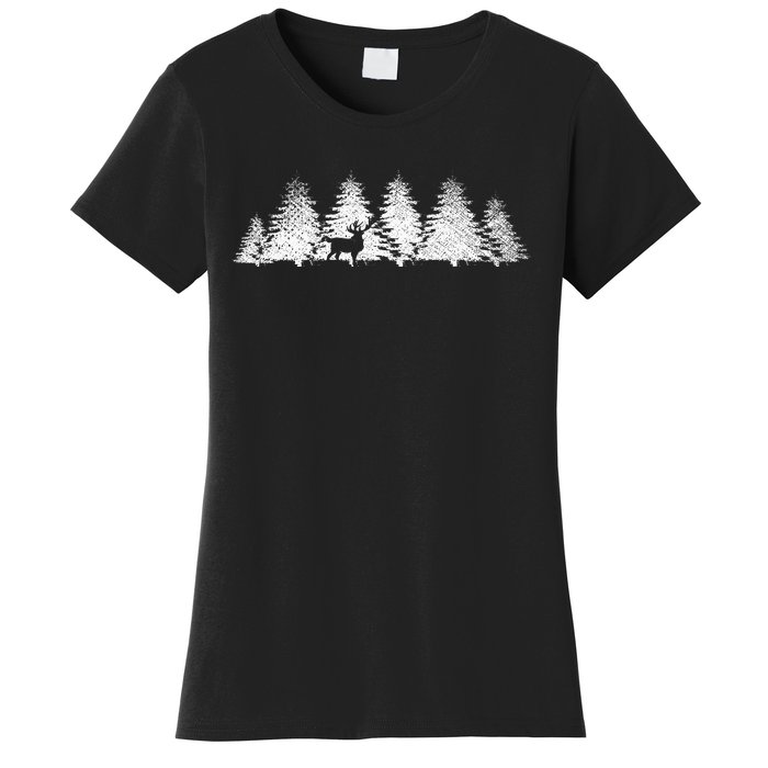 Reflection Forest Trees Outdoor Nature Wildlife Animal Deer Women's T-Shirt