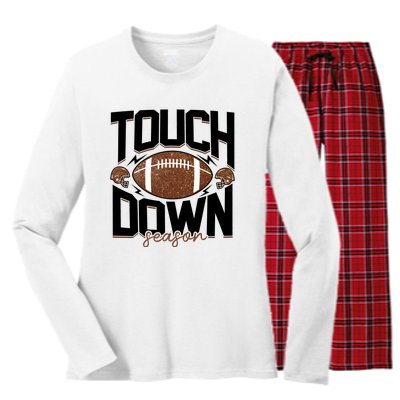 Retro Football Touch Down Season Women's Long Sleeve Flannel Pajama Set 