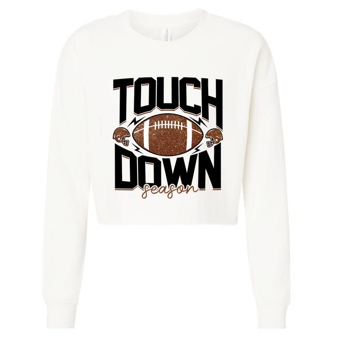 Retro Football Touch Down Season Cropped Pullover Crew