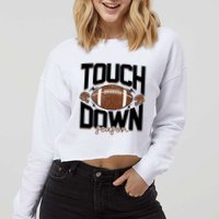 Retro Football Touch Down Season Cropped Pullover Crew