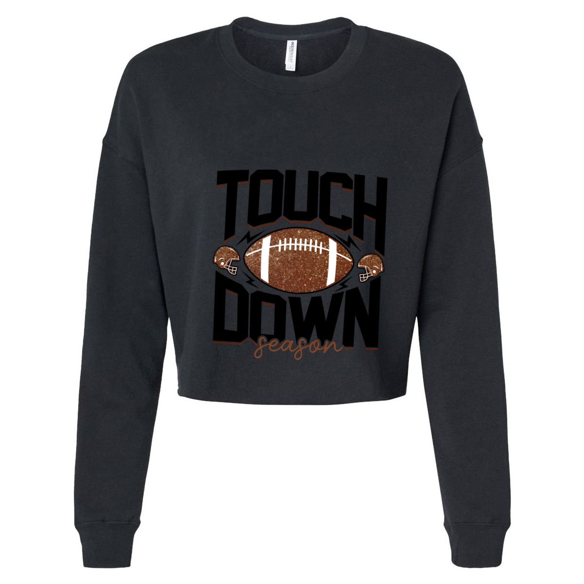 Retro Football Touch Down Season Cropped Pullover Crew