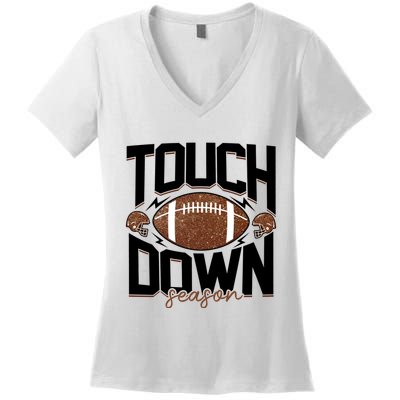 Retro Football Touch Down Season Women's V-Neck T-Shirt