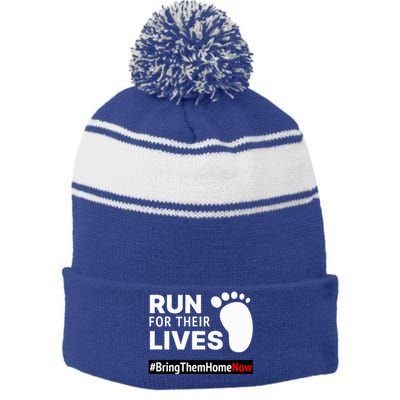 Run for Their Lives Stripe Pom Pom Beanie