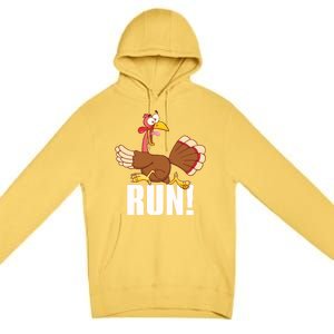 Run! Funny Thanksgiving Running 5k Race Turkey Trot Great Gift Premium Pullover Hoodie