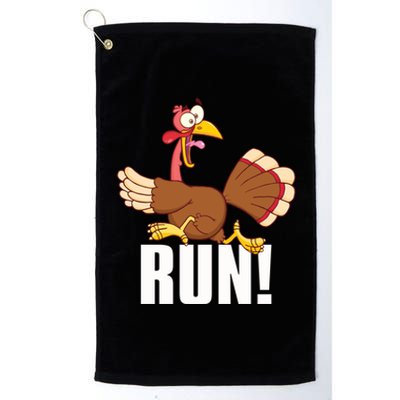 Run! Funny Thanksgiving Running 5k Race Turkey Trot Great Gift Platinum Collection Golf Towel